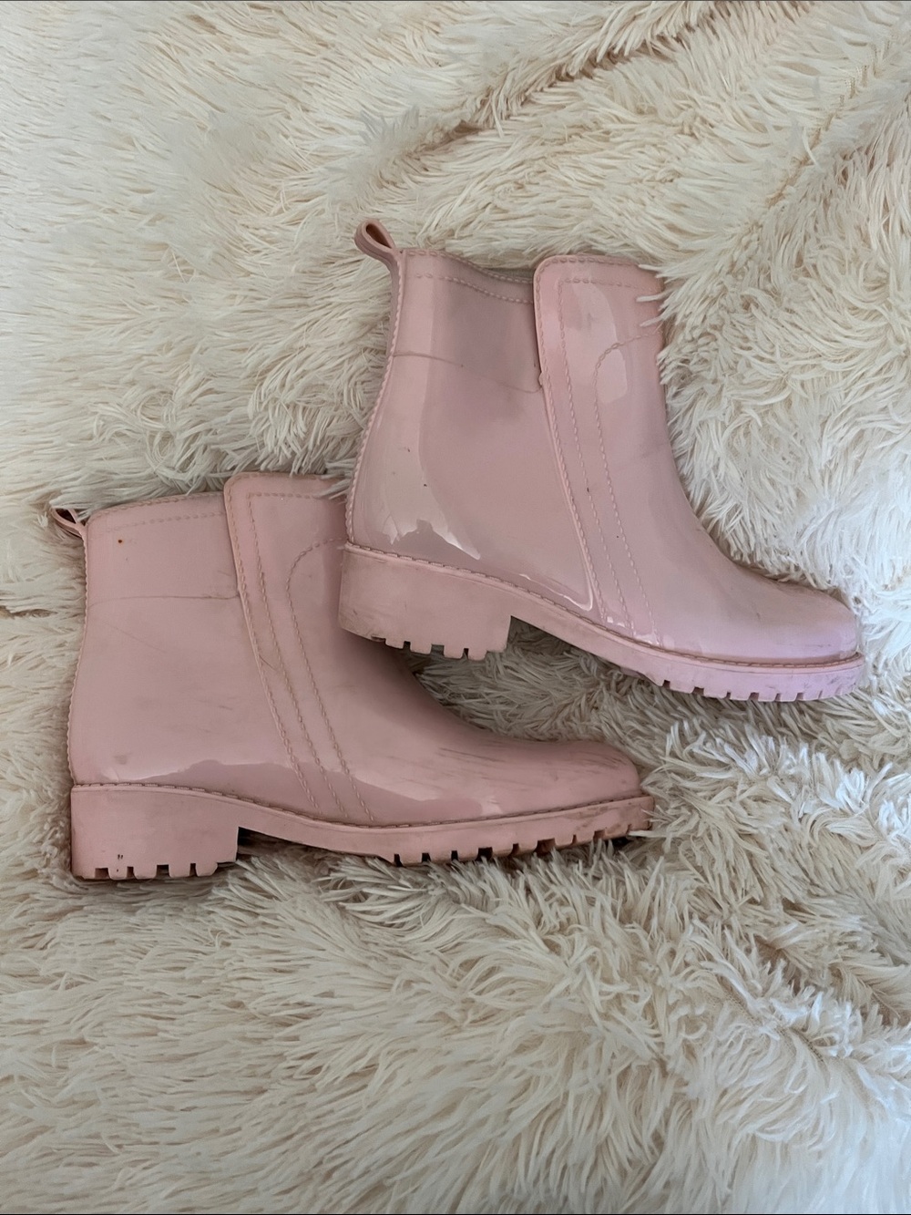 Amazon Pink Patent Chelsea Rain Booties